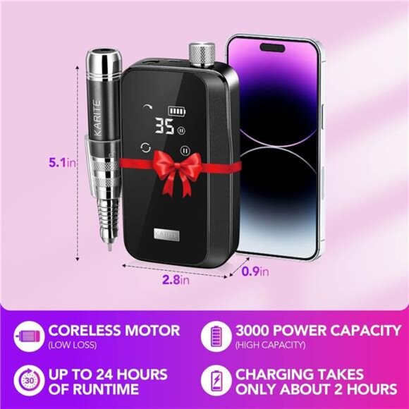 Nail Drill for Acrylic Nails Professional, 35000RPM Portable Nail File, Electric - Picture 4 of 7